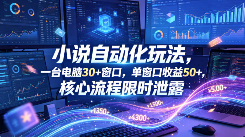 小说挂G自动化玩法,一台电脑30+窗口,单窗口收益50+,核心流程限时泄露【揭秘】-副业网