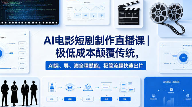 AI电影短剧制作直播课|极低成本颠覆传统,AI编、导、演全程赋能,极简流程快速出片-副业网