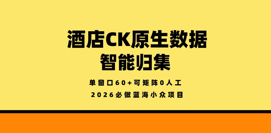 酒店CK原生数据智能归集，单窗口60+可矩阵0人工，2026必做蓝海小众项目【揭秘】-副业网