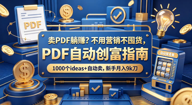 卖PDF躺賺?不用营销不囤货,PDF自动创富指南,1000个ideas+自动卖,新手月入9k刀【原创双语字幕】-副业网