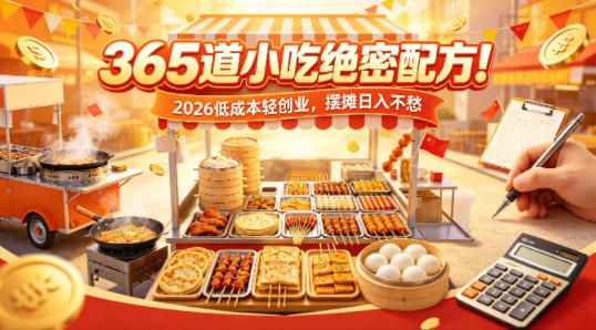 365道小吃绝密配方!2026低成本轻创业,摆摊日入不愁-副业网
