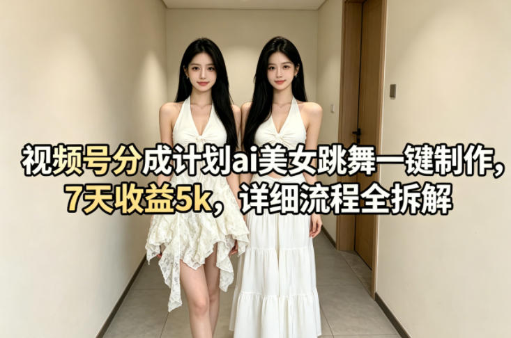 视频号分成计划ai美女跳舞一键制作,7天收益5k,详细流程全拆解-副业网