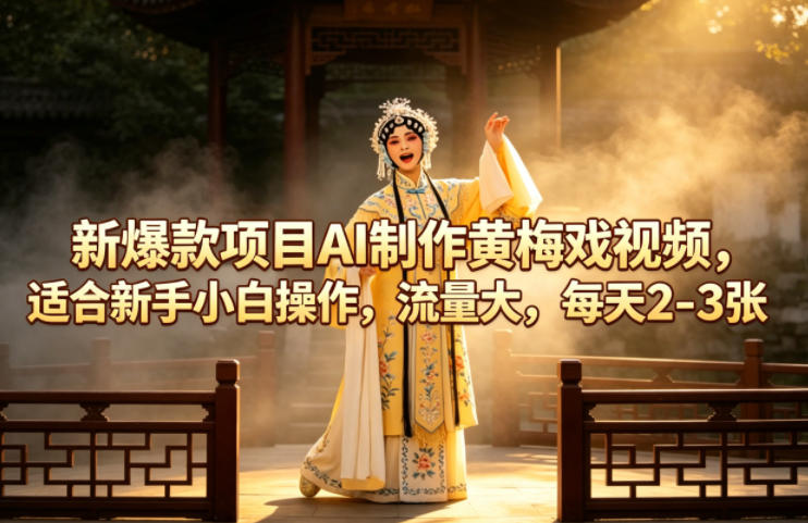 新爆款项目AI制作黄梅戏视频，适合新手小白操作，流量大，每天2-3张-副业网