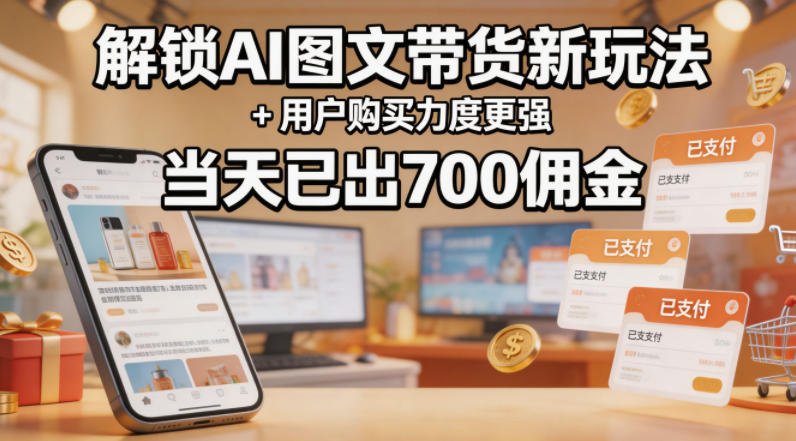 解锁ai图文带货新玩法+用户购买力度更强,当天已出700佣金,详细拆解-副业网