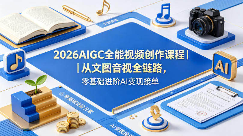 2026AIGC全能视频创作课程｜从文图音视全链路，零基础进阶AI变现接单-副业网