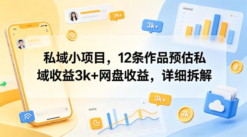 私域小项目,12条作品预估私域收益3k+网盘收益,详细拆解-副业网