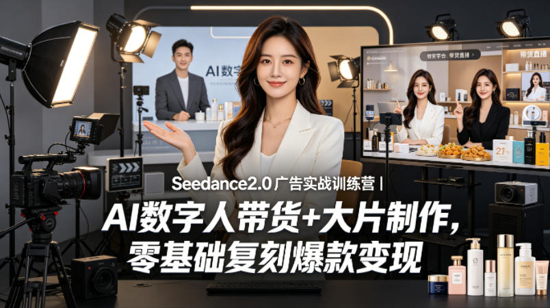 Seedance2.0广告实战训练营|AI数字人带货+大片制作,零基础复刻爆款变现-副业网