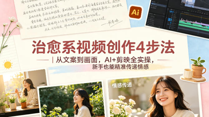 治愈系视频创作4步法｜从文案到画面，AI+剪映全实操，新手也能精准传递情感-副业网