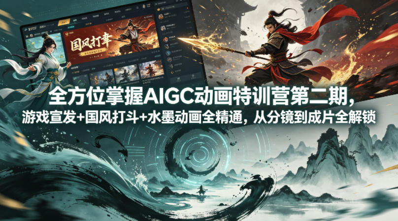全方位掌握AIGC动画特训营第二期,游戏宣发+国风打斗+水墨动画全精通,从分镜到成片全解锁-副业网