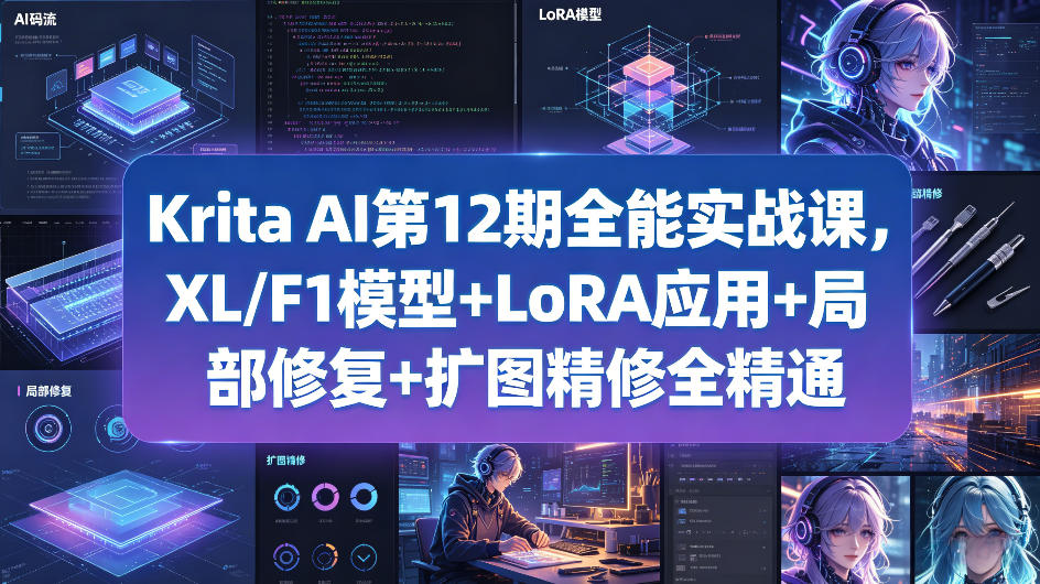 Krita AI第12期全能实战课,XL/F1模型+LoRA应用+局部修复+扩图精修全精通-副业网