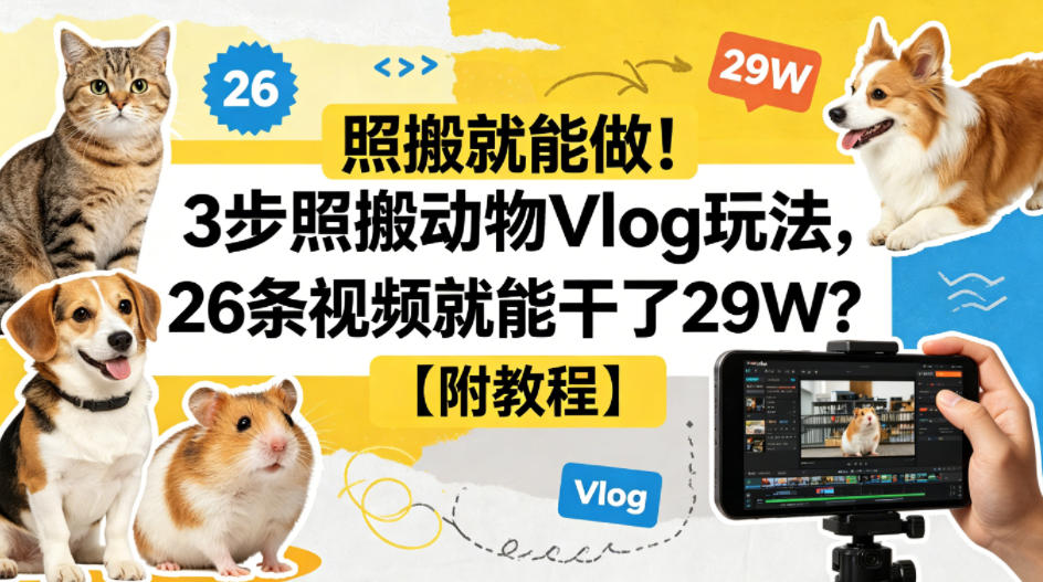 照搬就能做!3步照搬动物Vlog玩法,26条视频就能干了29W?【附教程】【赠coze一键生成工作流】-副业网