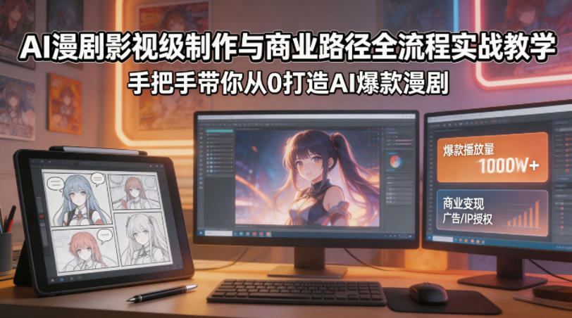 AI漫剧影视级制作与商业路径全流程实战教学,手带你从0打造AI爆款漫剧-副业网