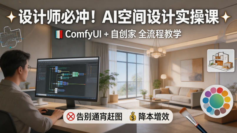 设计师必冲!AI空间设计实操课,ComfyUI+自创家全教学,告别通宵赶图,降本增效-副业网