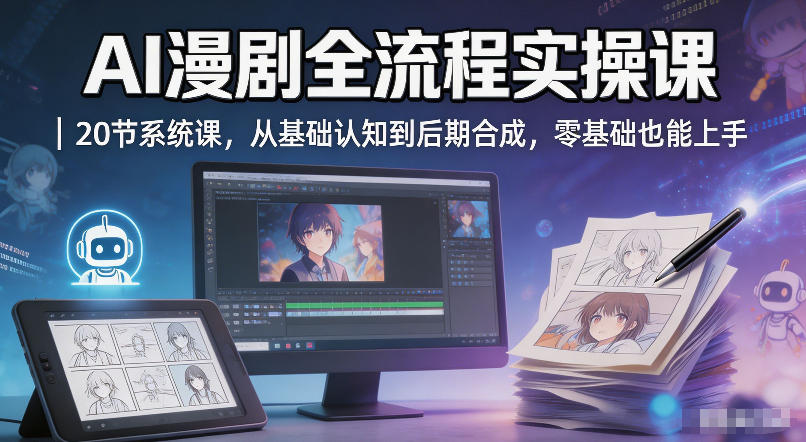 AI漫剧全流程实操课|20节系统课,从基础认知到后期合成,零基础也能上手-副业网