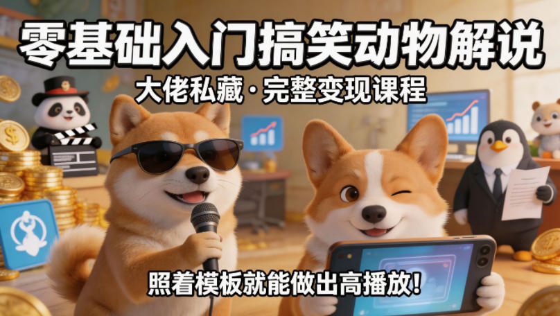 零基础入门搞笑动物解说,大佬私藏完整变现课程,照着模板就能做出高播放-副业网