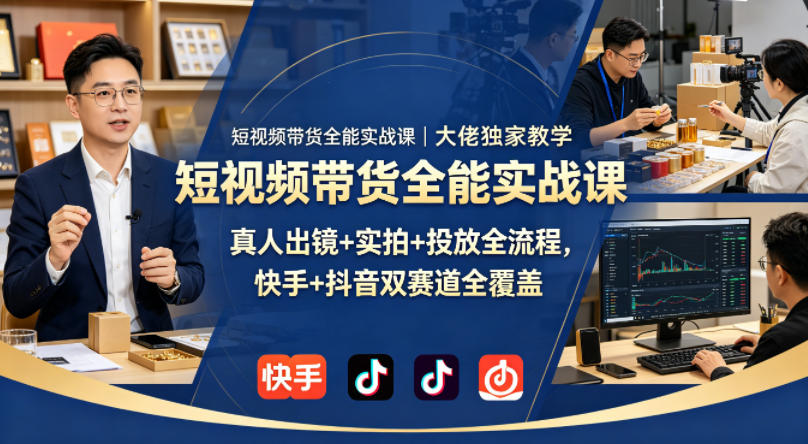 短视频带货全能实战课|大佬独家教学,真人出镜+实拍+投放全流程,快手+抖音双赛道全覆盖-副业网
