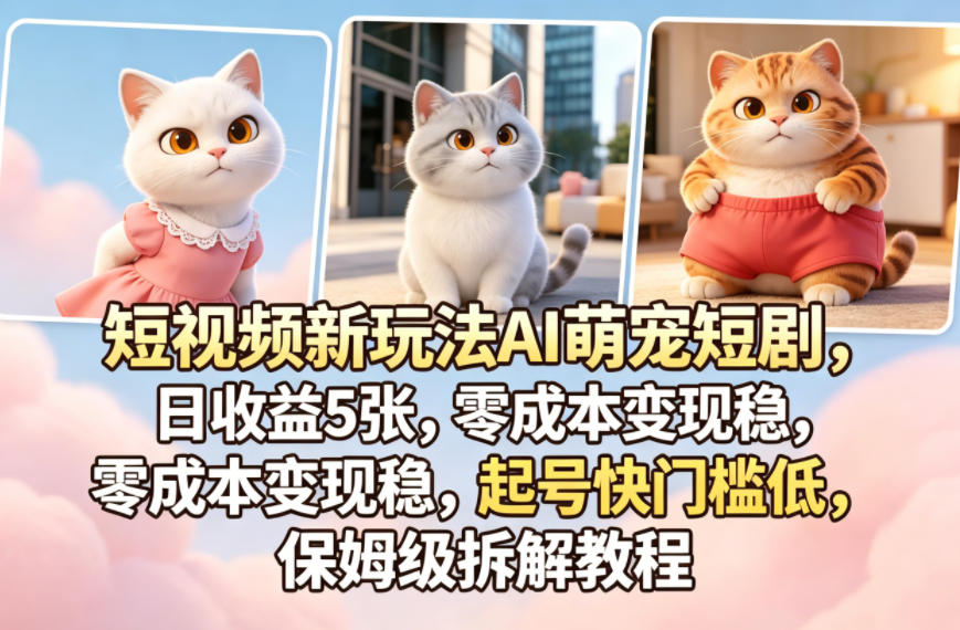 短视频新玩法AI萌宠短剧,日收益5张,零成本变现稳,起号快门槛低,保姆级拆解教程-副业网