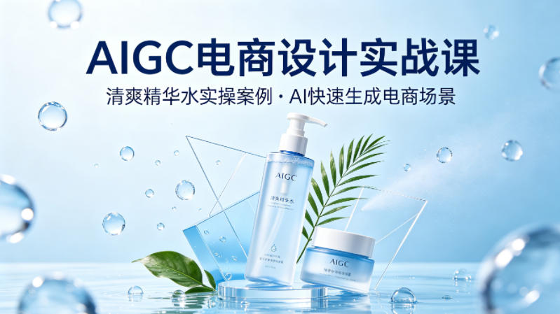 AIGC电商设计实战课,以清爽精华水为实操案例,教你用AI快速生成电商场景-副业网