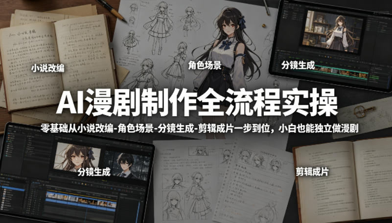 AI漫剧制作全流程实操,零基础从小说改编-角色场景-分镜生成-剪辑成片一步到位,小白也能独立做漫剧-副业网