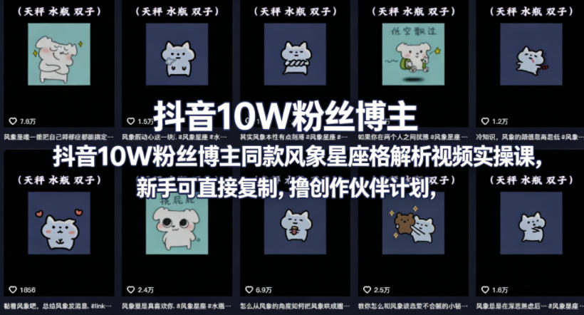 抖音10W粉丝博主同款星座性格解析视频实操课,新手可直接复制,撸创作伙伴计划,分成计划等-副业网