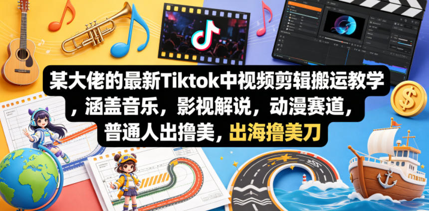某大佬的最新Tiktok中视频剪辑搬运教学,涵盖音乐,影视解说,动漫赛道,普通人出海撸美刀-副业网