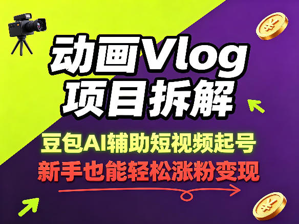 动画Vlog项目拆解,豆包AI辅助短视频起号,新手也能轻松涨粉,43条作品涨粉8.3W-副业网