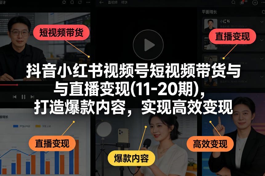 抖音小红书视频号短视频带货与直播变现(10-21期),打造爆款内容,实现高效变现(更新05月08日)-副业网