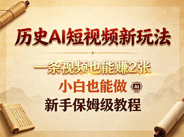 历史AI短视频新玩法,一条视频也能賺2张,小白也能做,新手保姆级教程-副业网
