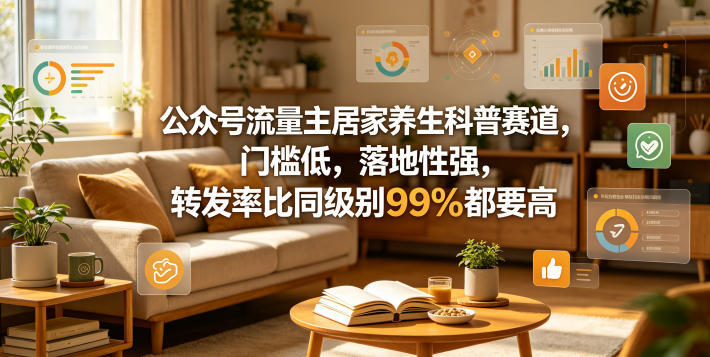 公众号流量主居家养生科普赛道,门槛低,落地性强,转发率比同级别99%都要高-副业网