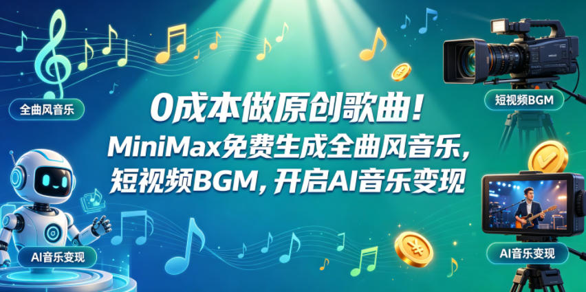 0成本做原创歌曲!MiniMax免费生成全曲风音乐,短视频BGM,开启AI音乐变现-副业网