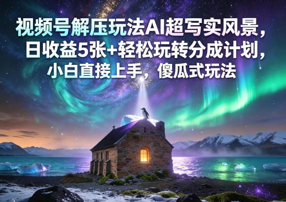 视频号解压玩法AI超写实风景,日收益5张+轻松玩转分成计划,小白直接上手,傻瓜式玩法-副业网