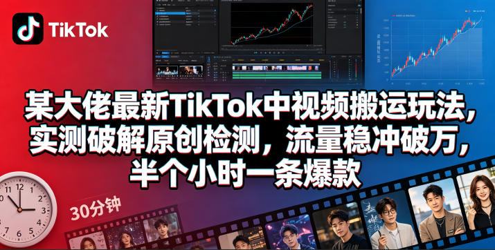 某大佬最新TikTok中视频搬运玩法,实测破解原创检测,流量稳冲破万,半个小时一条爆款-副业网