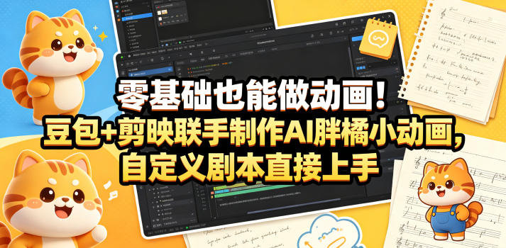 零基础也能做动画!豆包+剪映联手制作AI胖橘小动画,自定义剧本直接上手-副业网