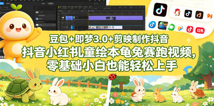 豆包+即梦3.0+剪映制作抖音小红书儿童绘本龟兔赛跑视频,零基础小白也能轻松上手-副业网