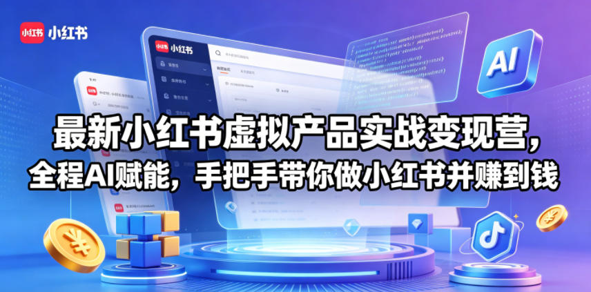 最新小红书虚拟产品实战变现营,全程AI赋能,手把手带你做小红书并赚到钱-副业网