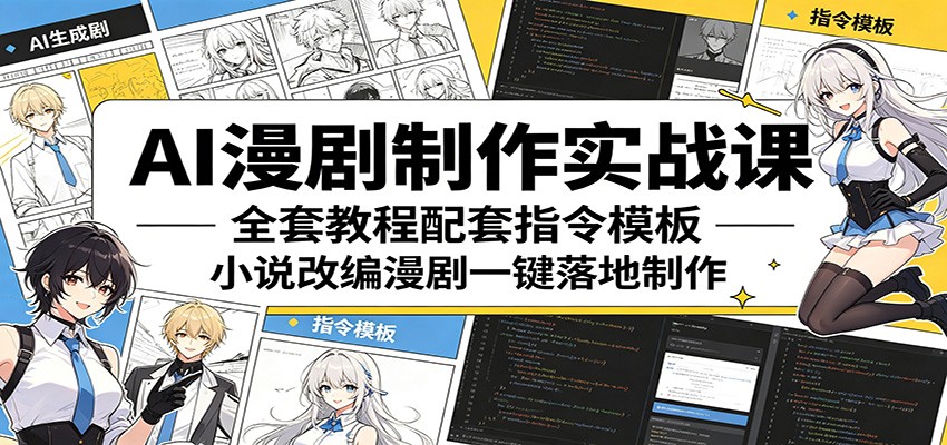 AI漫剧制作实战课:全套教程配套指令模板,小说改编漫剧一键落地制作-副业网