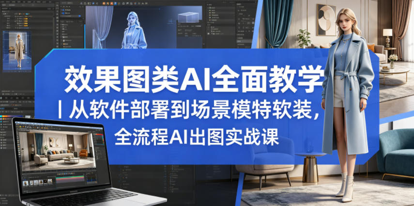 效果图类AI全面教学|从软件部署到场景模特软装,全流程AI出图实战课-副业网