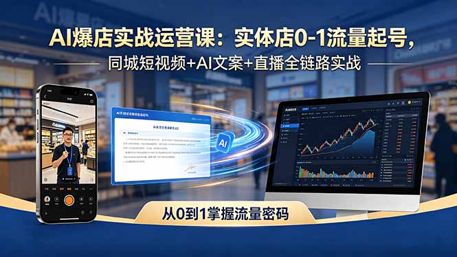 AI爆店实战运营课:实体店0-1流量起号,同城短视频+AI文案+直播全链路实战-副业网