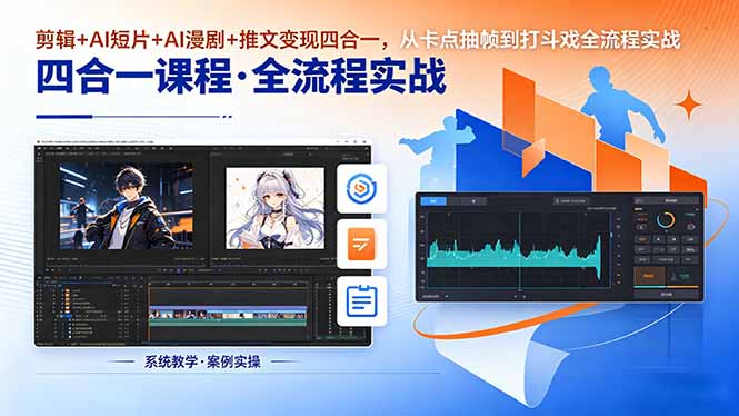剪辑+AI短片+AI漫剧+推文变现四合一，从卡点抽帧到打斗戏全流程实战-副业网