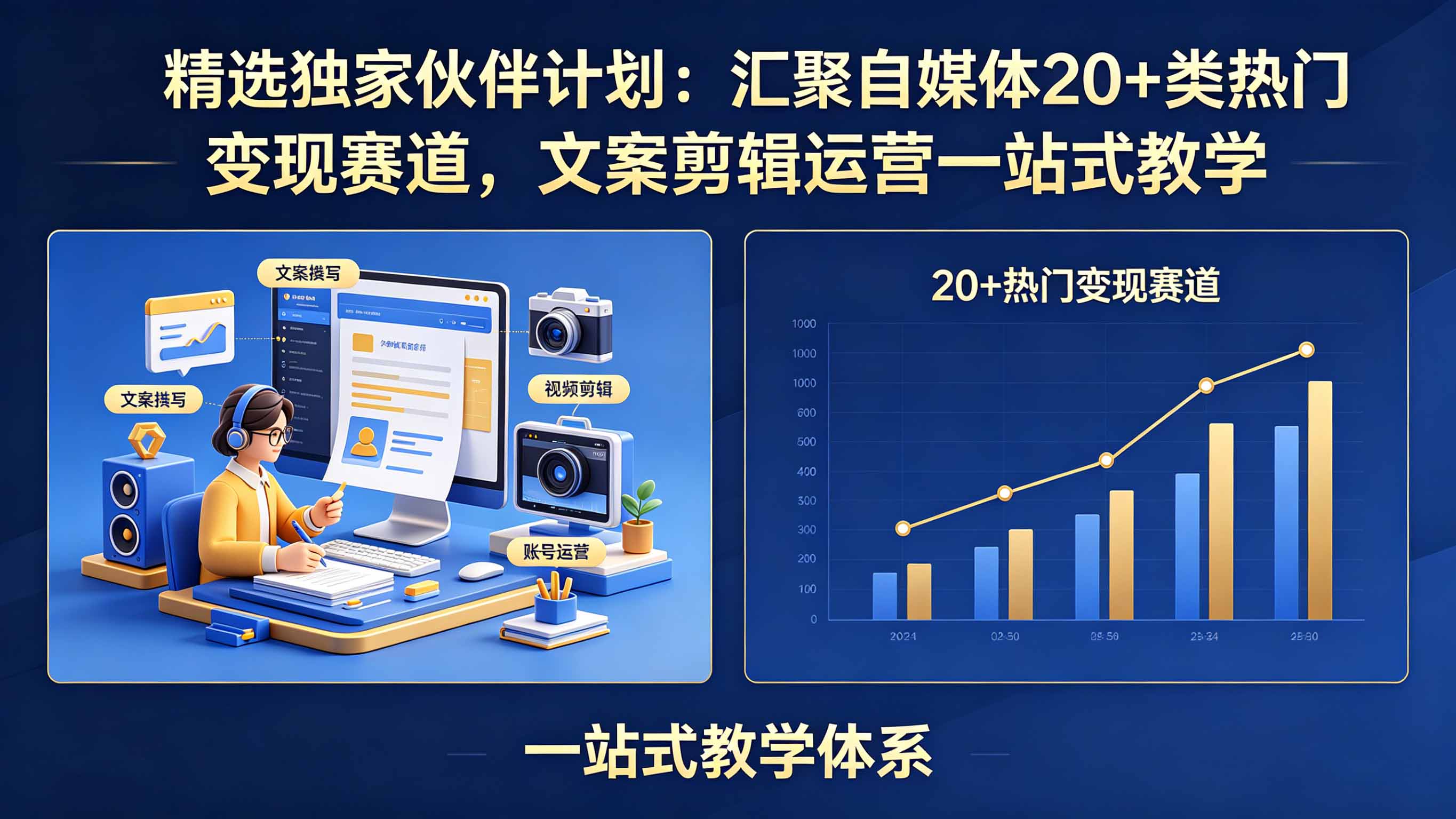 精选独家伙伴计划：汇聚自媒体20+类热门变现赛道，文案剪辑运营一站式教学-副业网
