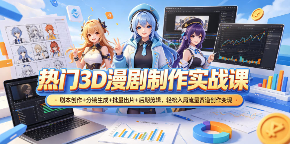 热门3D漫剧制作实战课,剧本创作+分镜生成+批量出片+后期剪辑,轻松入局流量赛道创作变现-副业网