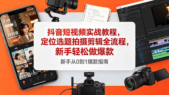 抖音短视频实战教程,定位选题拍摄剪辑全流程,新手轻松做爆款-副业网