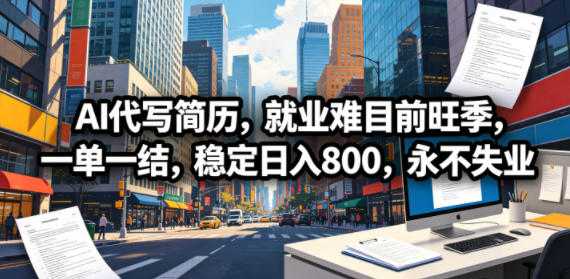 AI代写简历,就业难目前旺季,一单一结,稳定日入800,永不失业-副业网
