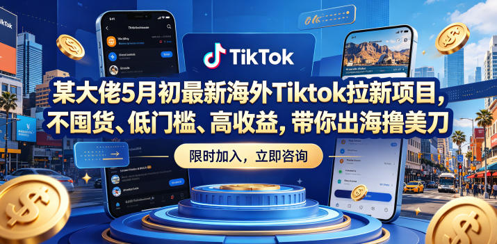 某大佬5月初最新海外Tiktok拉新项目,不囤货、低门槛、高收益,带你出海撸美刀-副业网
