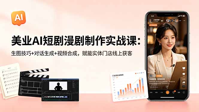 美业AI短剧漫剧制作实战课:生图技巧+对话生成+视频合成,赋能实体门店线上获客-副业网