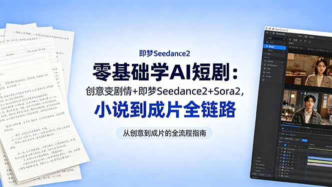 零基础学AI短剧:创意变剧情+即梦Seedance2+Sora2,小说到成片全链路-副业网