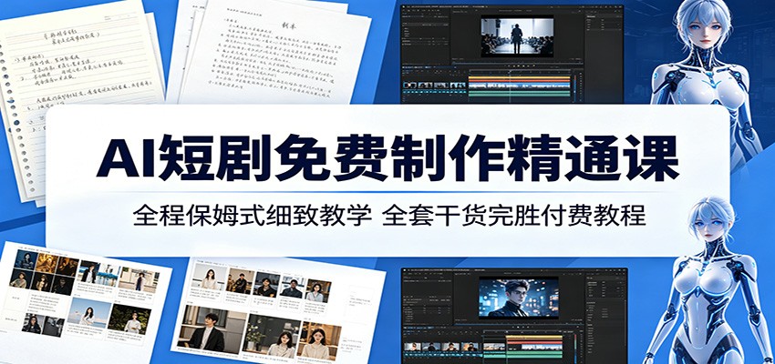 AI短剧免费制作精通课:全程保姆式细致教学,全套干货完胜付费教程-副业网