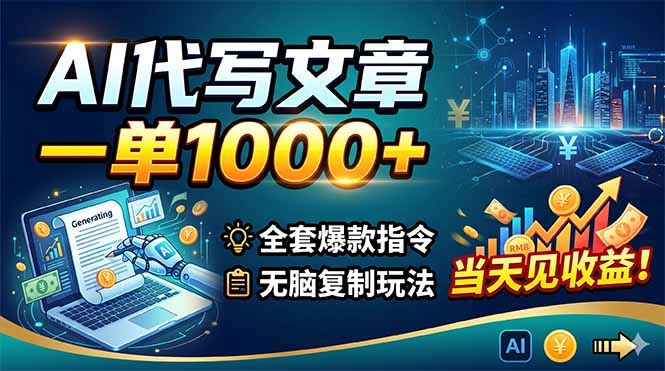 AI代写文章,一单1000+,全套爆款指令+无脑复制玩法,当天见收益!-副业网