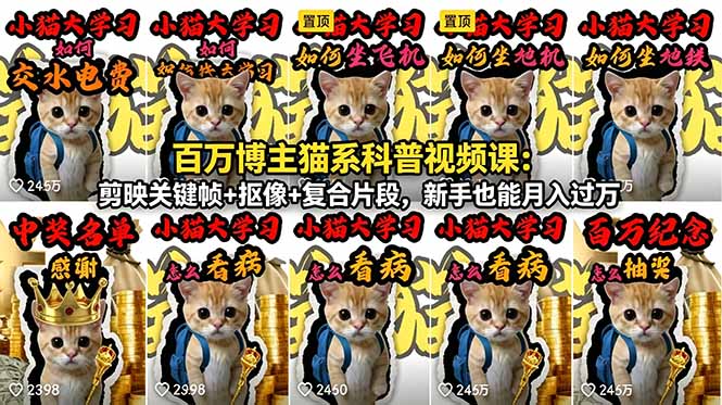 百万博主猫系科普视频课：剪映关键帧+抠像+复合片段，新手也能月入过万-副业网