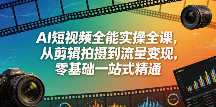 AI短视频全能实操全课，从剪辑拍摄到流量变现，零基础一站式精通-副业网
